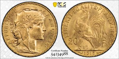 "1913" 20 Fr Gad-1064a F-535 Refrappe MS64