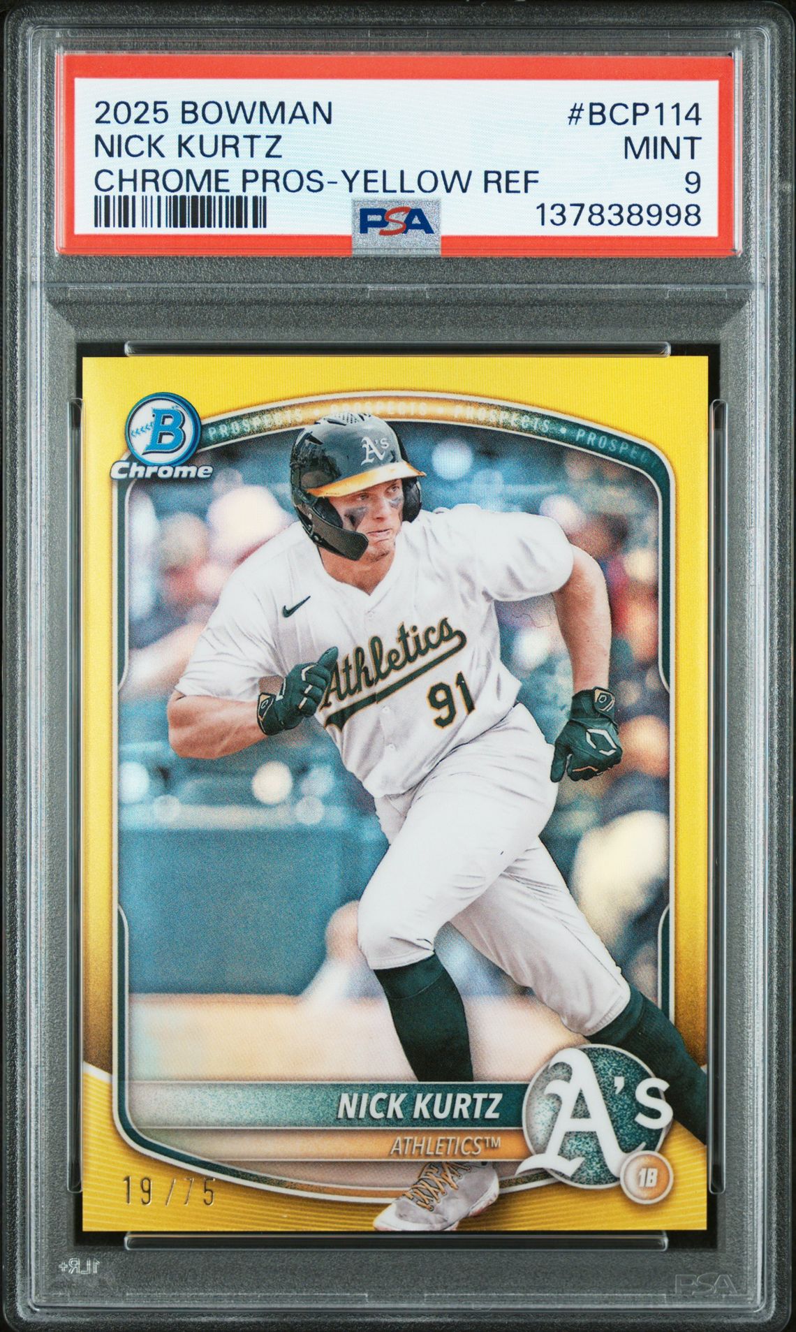 2025 Bowman BOWMAN CHROME PROSPECTS YELLOW REF #BCP114 Nick Kurtz front