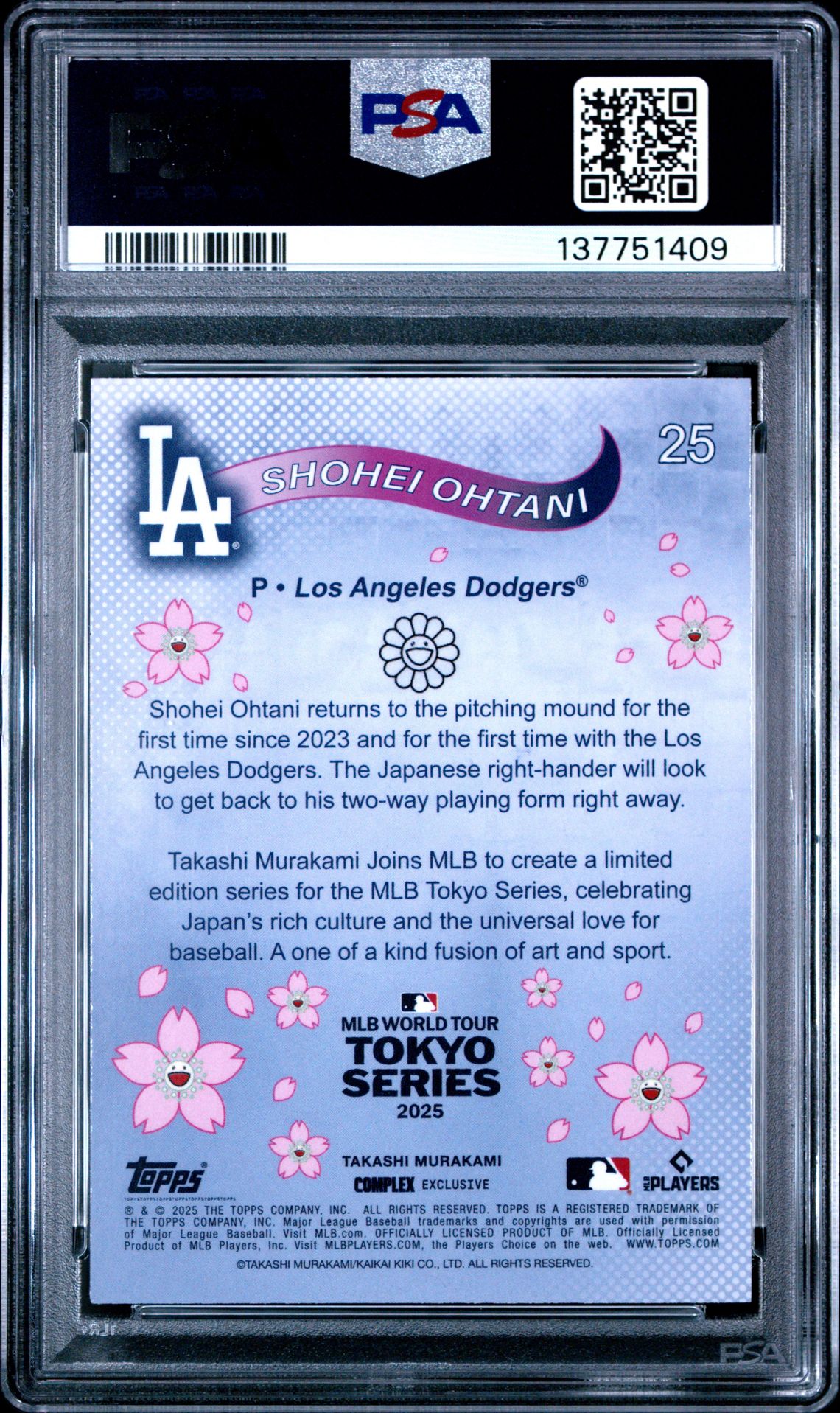 2025 Topps Takashi Murakami + Mlb World Tour Tokyo Series Shohei Ohtani #25 Mint 9 back