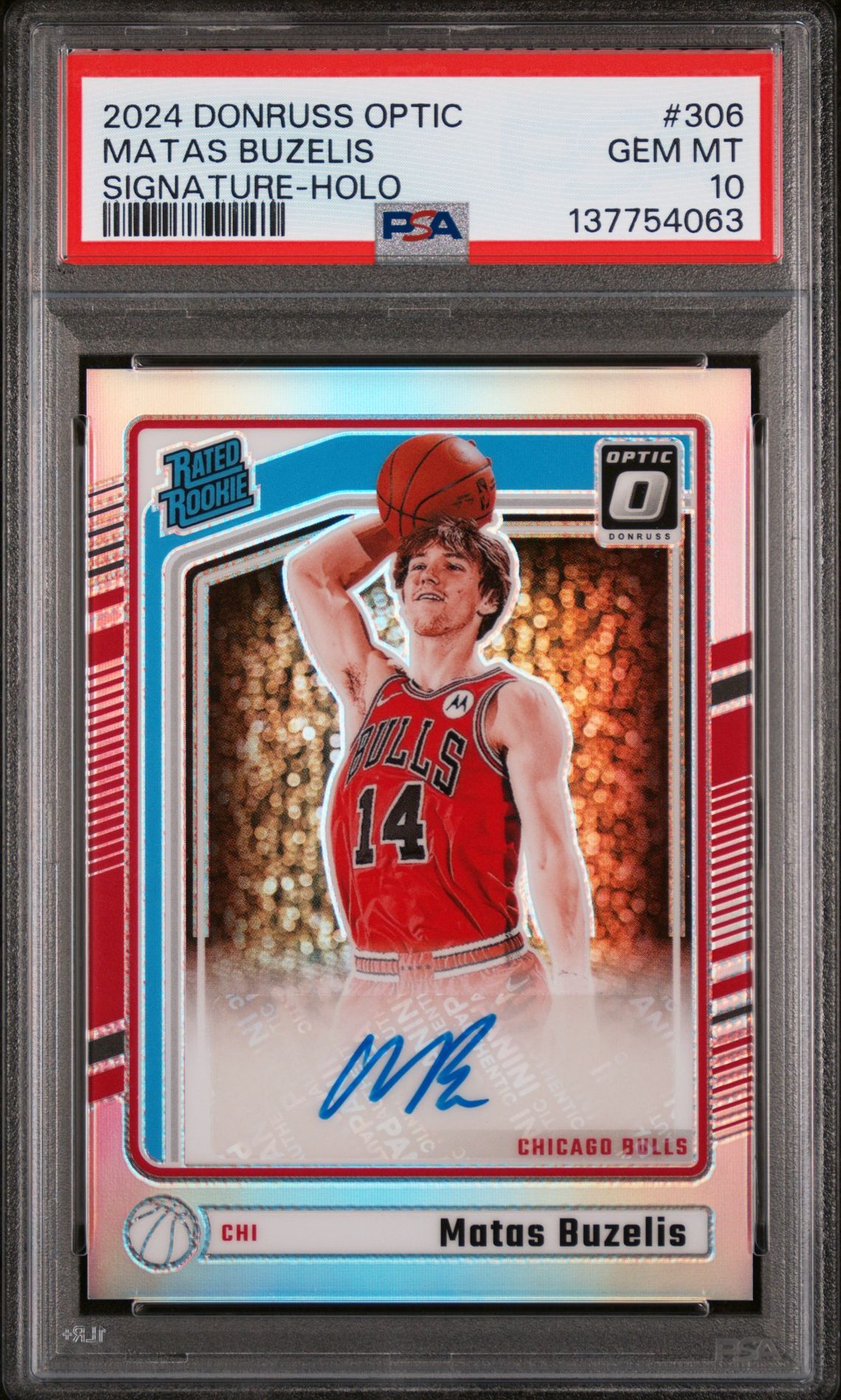 2024 Panini Donruss Optic Matas Buzelis #306 (Signature-Holo) Gem Mt 10 front
