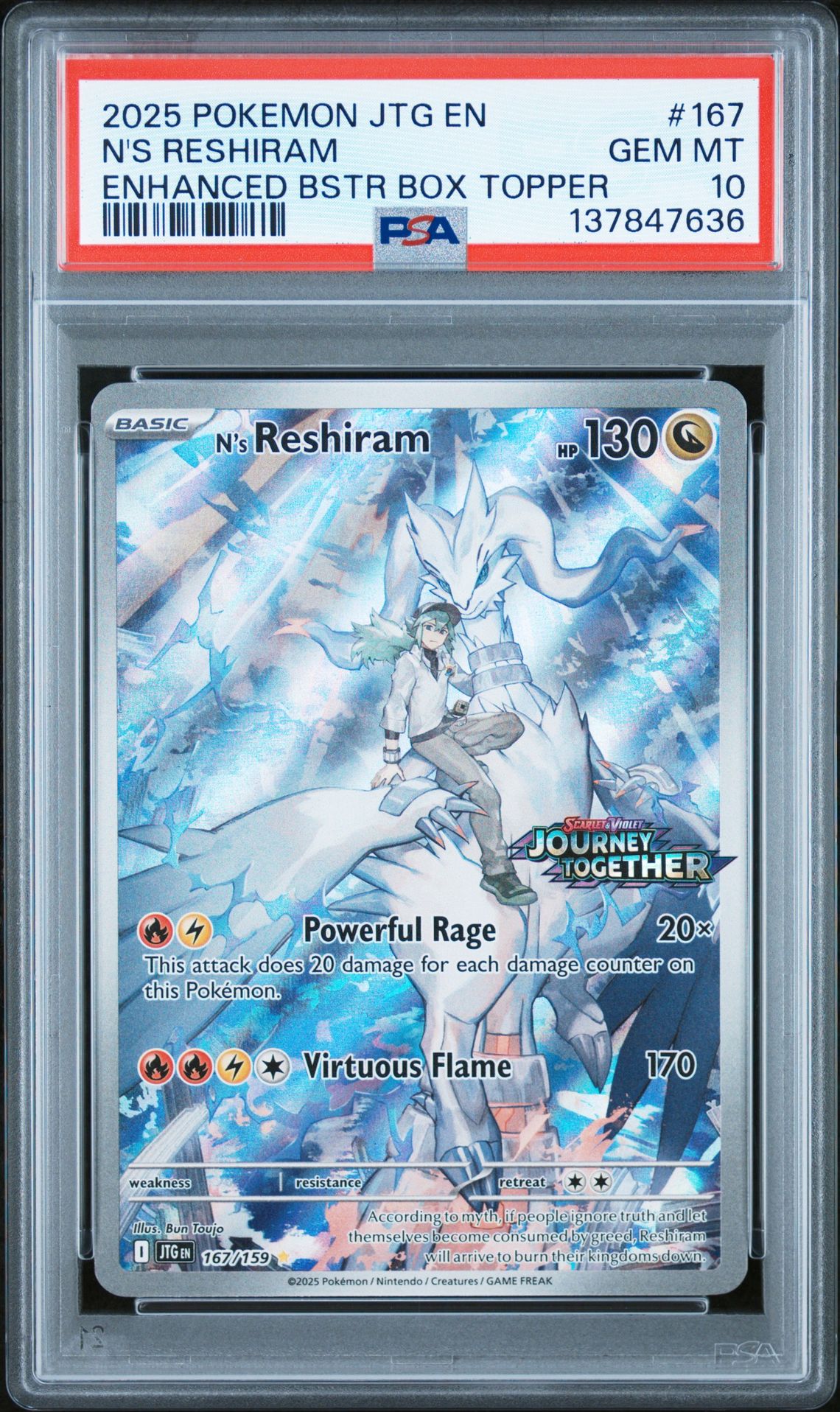 2025 Pokemon POKEMON JTG EN-JOURNEY TOGETHER ENHANCED BSTR BOX TOPPER #167 N's Reshiram front