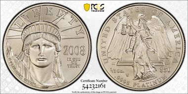 2008-W $50 Burnished St. of Liberty First Strike SP70