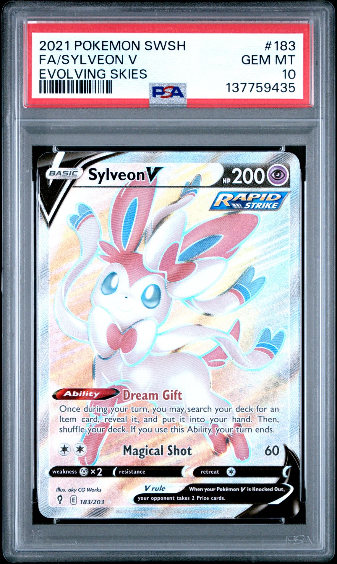2021 Pokemon Sword & Shield Evolving Skies Fa/Sylveon V #183 (Evolving Skies) Gem Mt 10 front view - PSA graded GEM MT 10