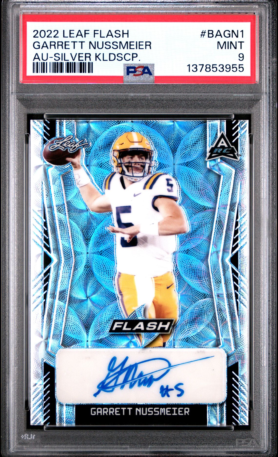 2022 Leaf LEAF FLASH AUTOGRAPHS SILVER KLDSCP. #BAGN1 Garrett Nussmeier front