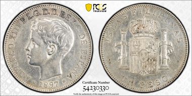 1897-SG V Peso Calico-122  Ag AU50