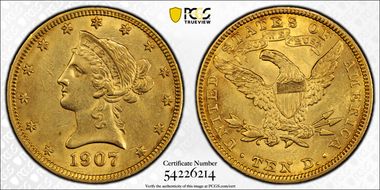 1907 $10 Liberty AU58