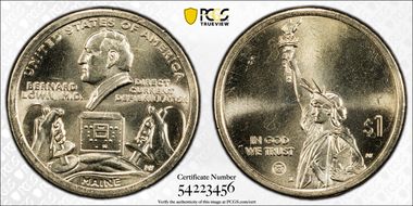 2024-P $1 American Innovation ME DC Defibrillator Pos. A MS66