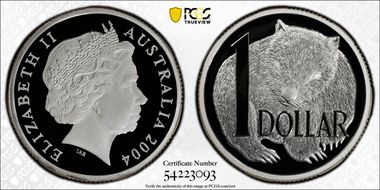 2004 $1 Wombat Ag 20 Yrs of the Dollar Coin PR70DCAM