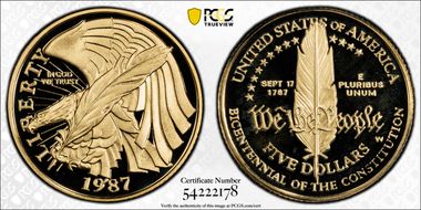 1987-W $5 Constitution PR70DCAM