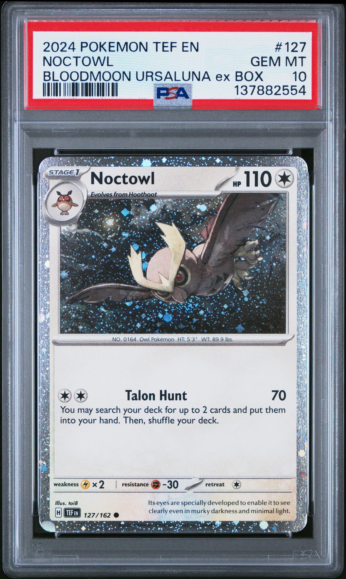 2024 Pokemon POKEMON TEF EN-TEMPORAL FORCES BLOODMOON URSALUNA EX BOX #127 Noctowl front