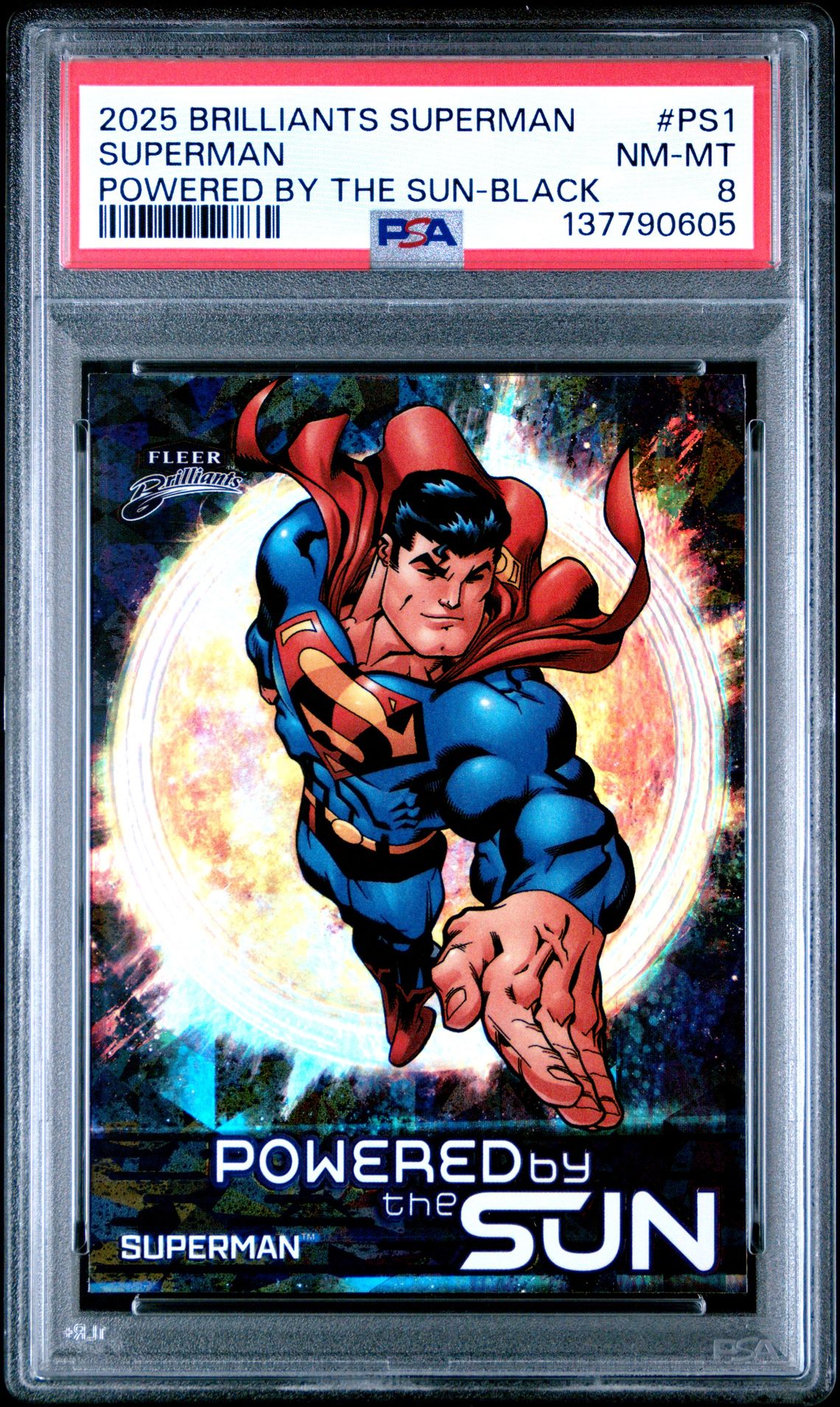 2025 Fleer FLEER BRILLIANTS SUPERMAN POWERED BY THE SUN Black Superman front