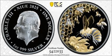 2025 $1 Australian Honey Bee 1oz Select Gilt Black Ag PR70DCAM