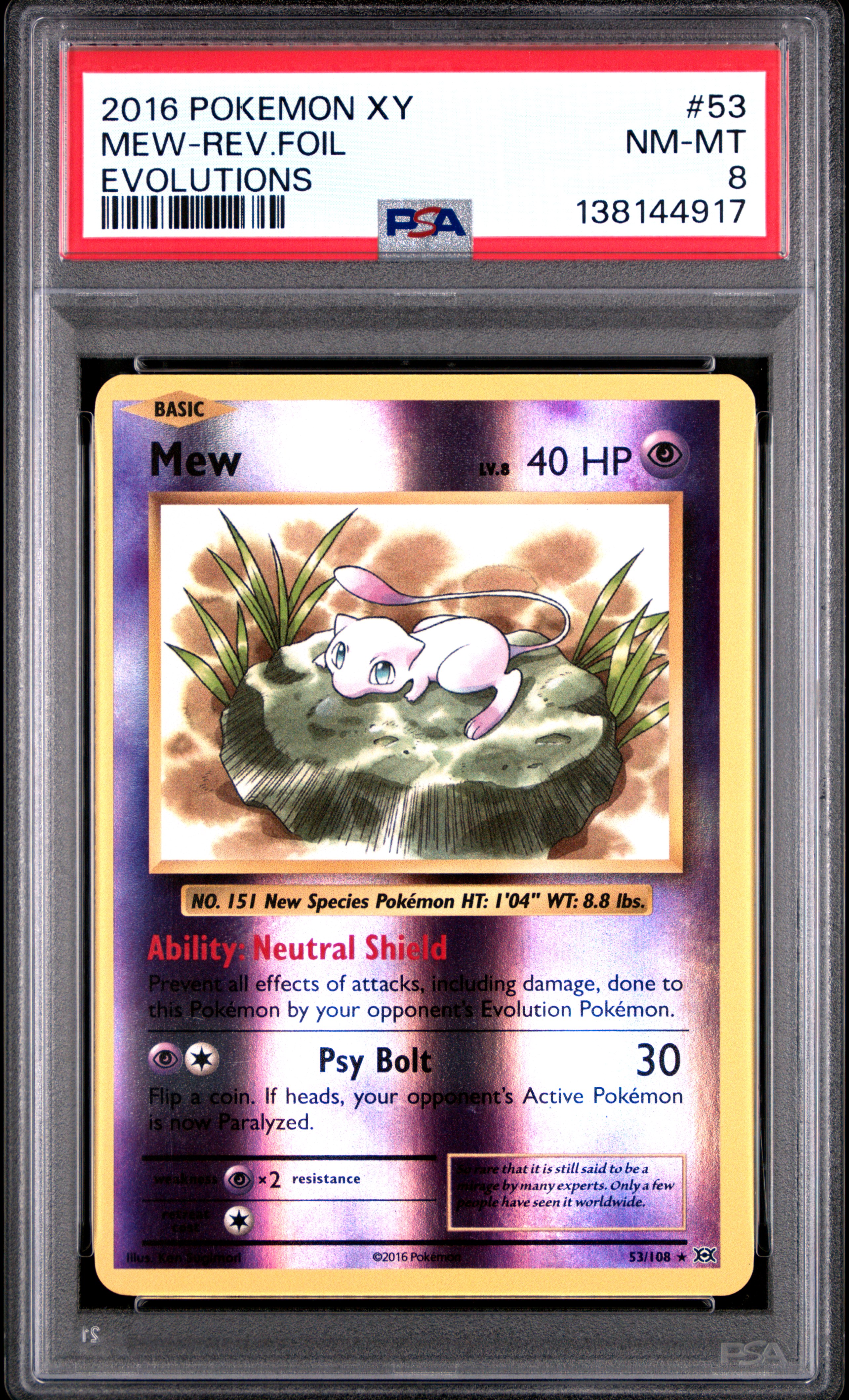 2016 #53 Mew-Reverse Foil PSA 8 XY Evolutions