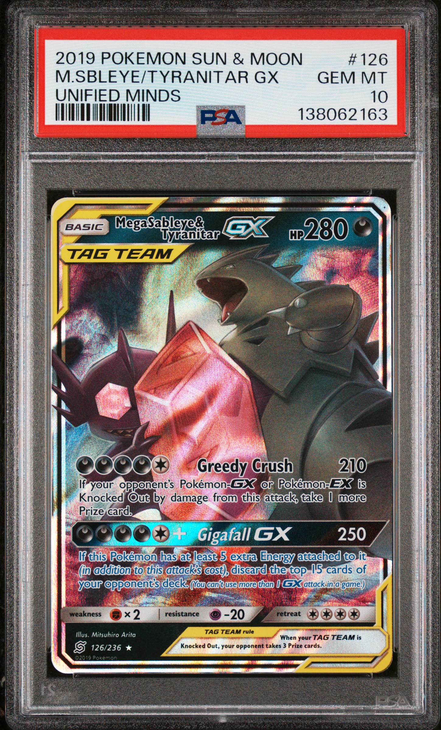 2019 #126 Mega Sableye & Tyranitar GX PSA 10 Sun & Moon Unified Minds