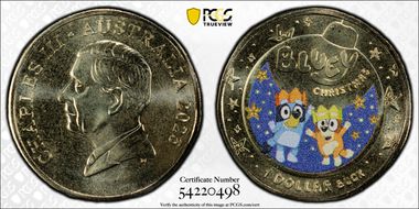 2025 $1 Bluey Christmas Al-Br Colorized MS68