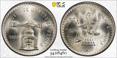 1980-Mo Onza KM-M49b.5  Ag MS64