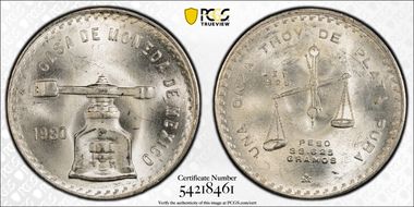 1980-Mo Onza KM-M49b.5  Ag MS64