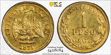 1871-Mo M/C Peso KM-410.5 Au MS61