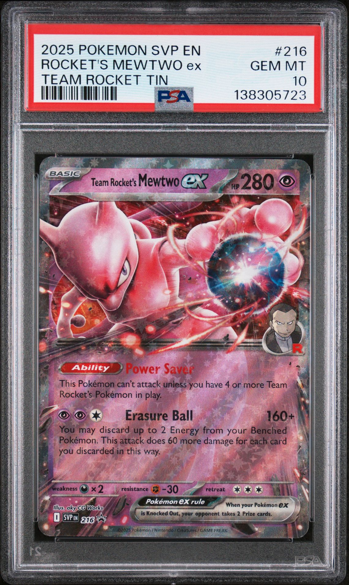 2025 Pokemon POKEMON SVP EN-SV BLACK STAR PROMO TEAM ROCKET TIN #216 Rocket's Mewtwo EX front