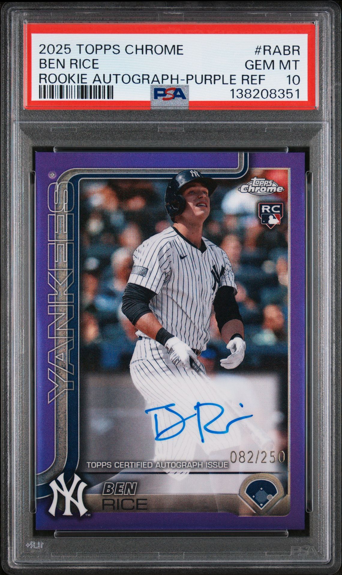 2025 Topps TOPPS CHROME ROOKIE AUTOGRAPHS Purple Refractor #RABR Ben Rice front