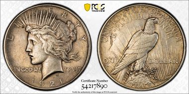 1921 $1 High Relief, Peace AU50