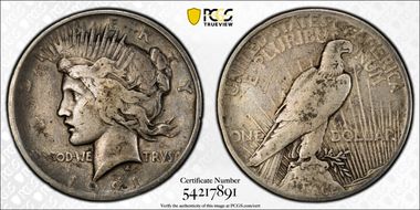1921 $1 High Relief, Peace VG10