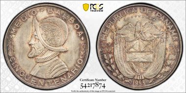 1953 1/2 B 50th Ann. Rep. of Panama KM-20  Ag MS66