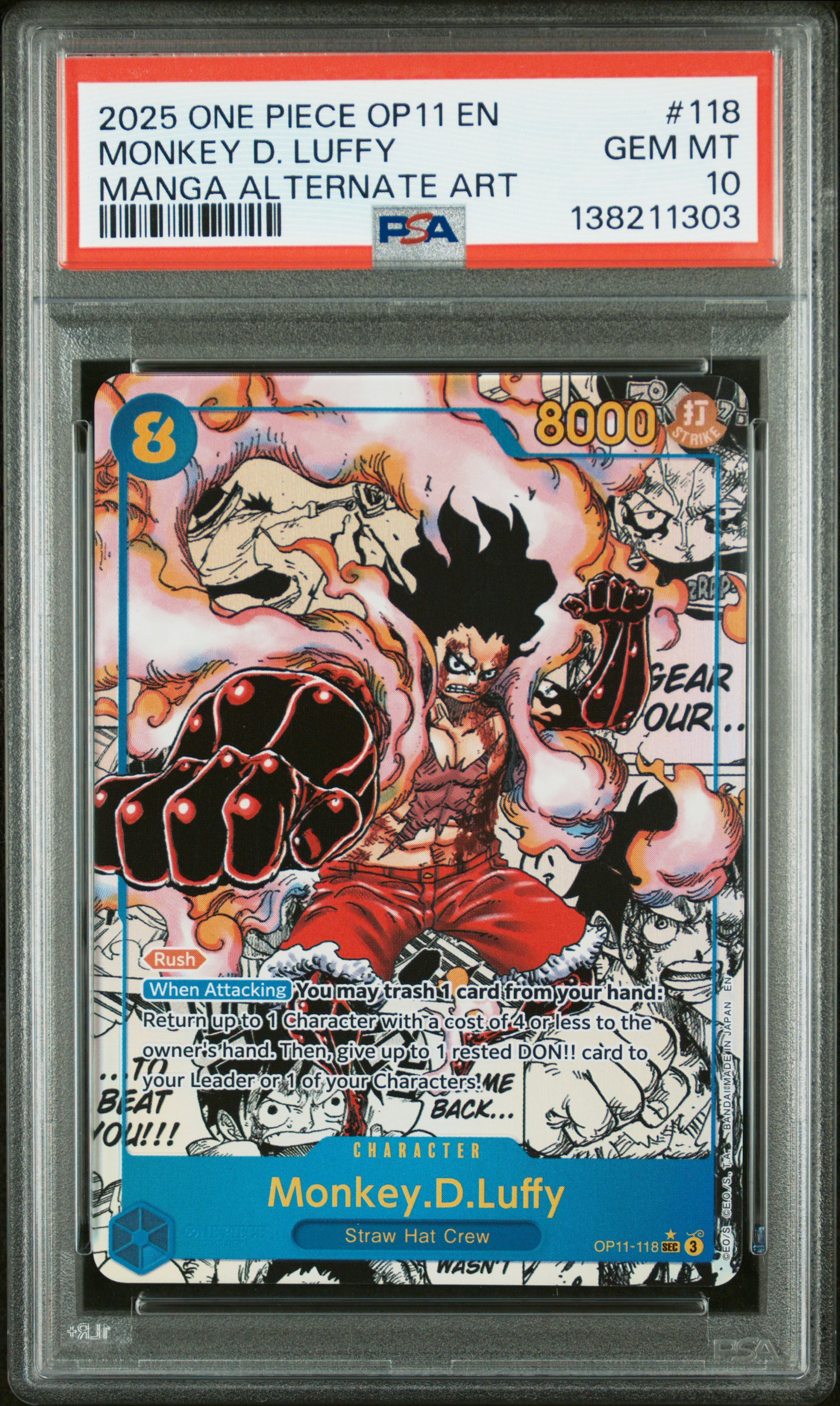 2025 #118 Monkey D. Luffy PSA 10 OP11-A Fist of Divine Speed One Piece