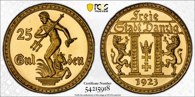 1923 25 Guld KM-148  Au PR65DCAM