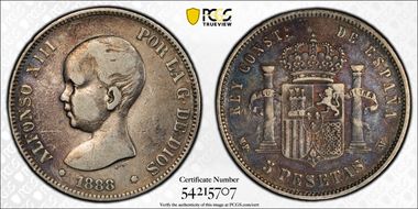 1888-MP M 5 Pta (1888) VF30