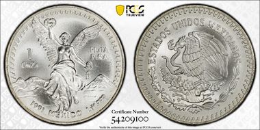 1991-Mo Onza Libertad Ag T2 - PLaTA PuRA MS68