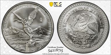 1998-Mo Onza Libertad Ag Die Chip at Eagle's Head MS69