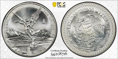 1998-Mo Onza Libertad Ag Die Chip at Eagle's Head MS68