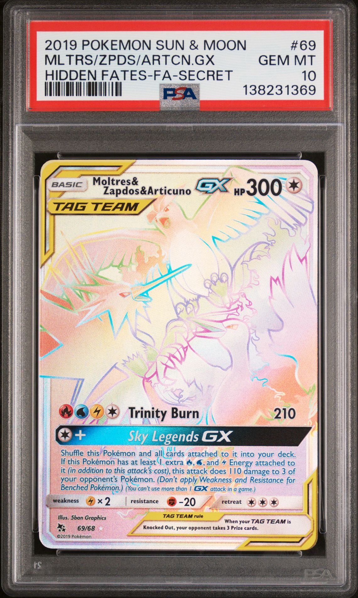2019 Pokemon POKEMON SUN & MOON HIDDEN FATES FA-SECRET #69 Mltrs/Zpds/Artcn.Gx front