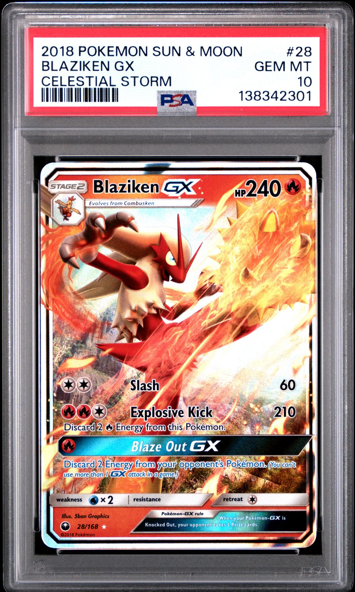 2018 Pokemon POKEMON SUN & MOON CELESTIAL STORM #28 Blaziken Gx front