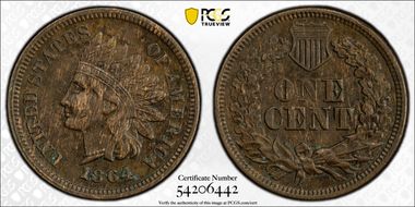 1864 1C L on Ribbon N1BN