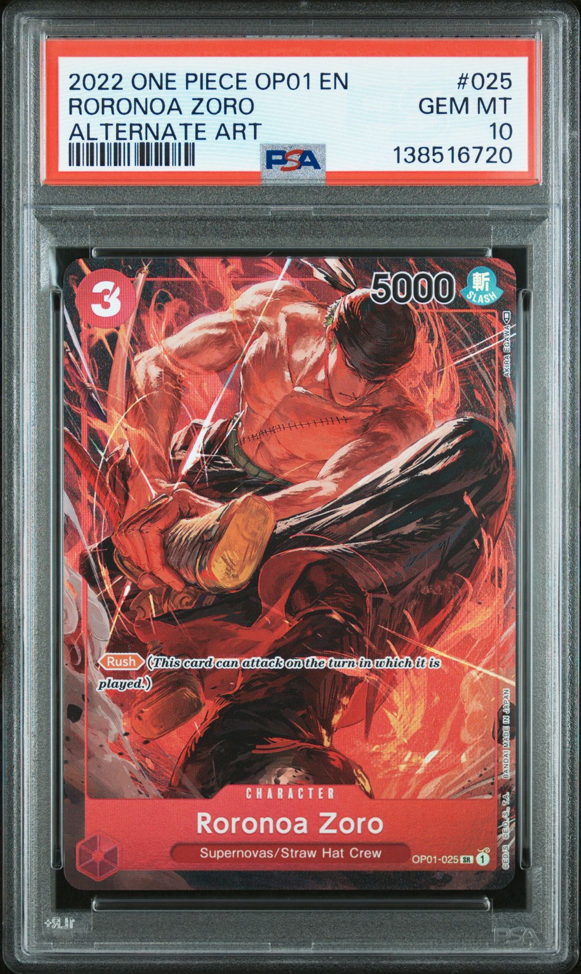 2022 One Piece ONE PIECE OP01-ROMANCE DAWN ALTERNATE ART #025 Roronoa Zoro front