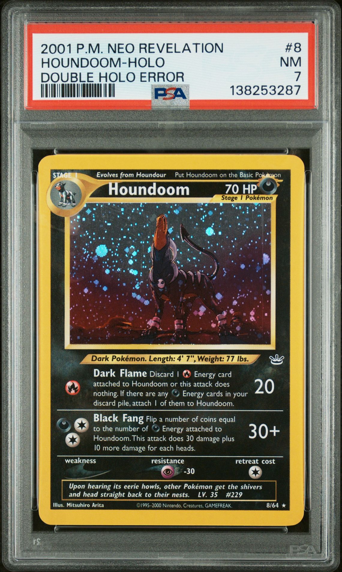 2001 Pokemon POKEMON NEO REVELATION DOUBLE HOLO ERROR #8 Houndoom-Holo front