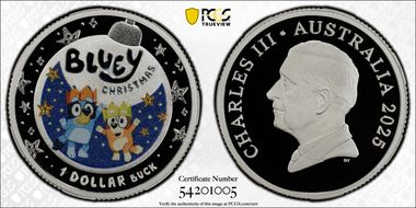 2025 $1 Bluey Christmas Colorized Ag PR70DCAM