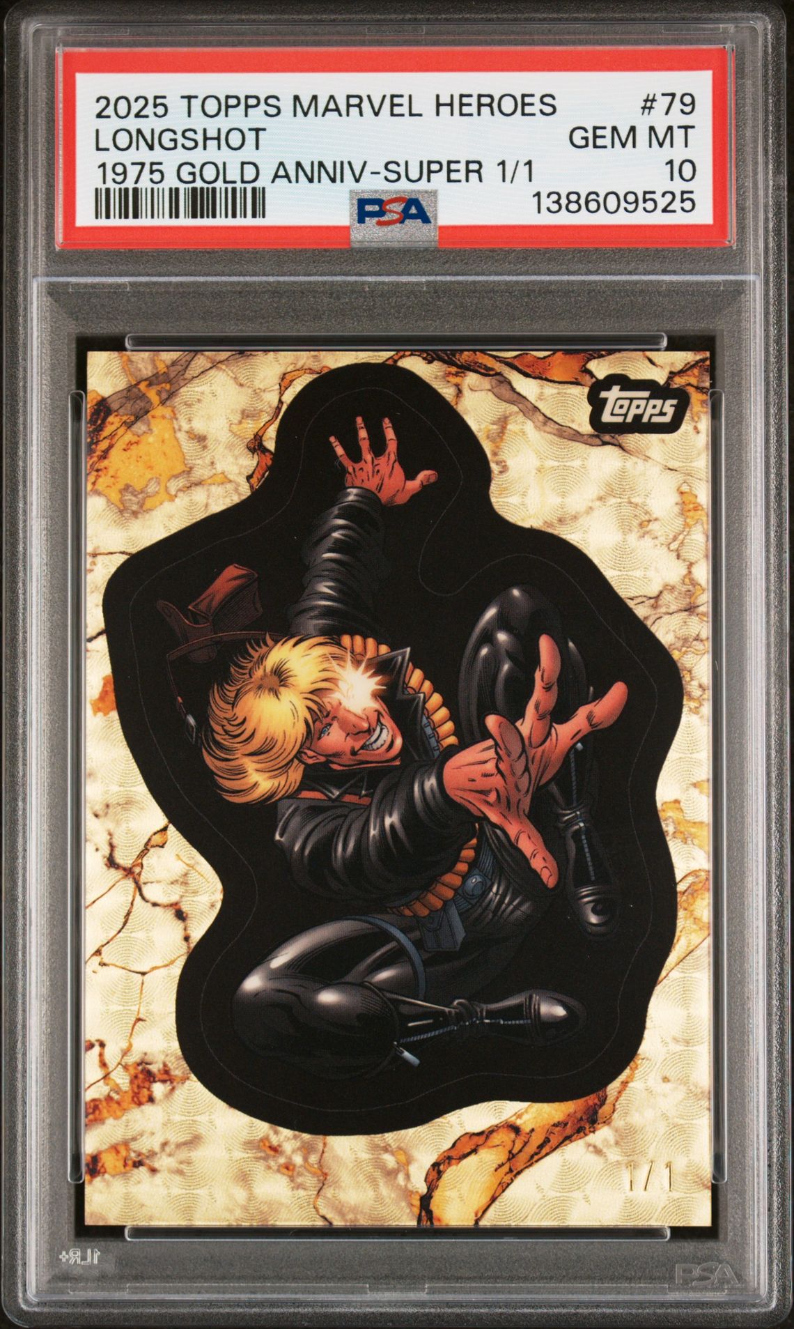 2025 Topps TOPPS MARVEL COMIC BOOK HEROES 1975 GOLD ANNIVERSARY Superfractor #79 Longshot front