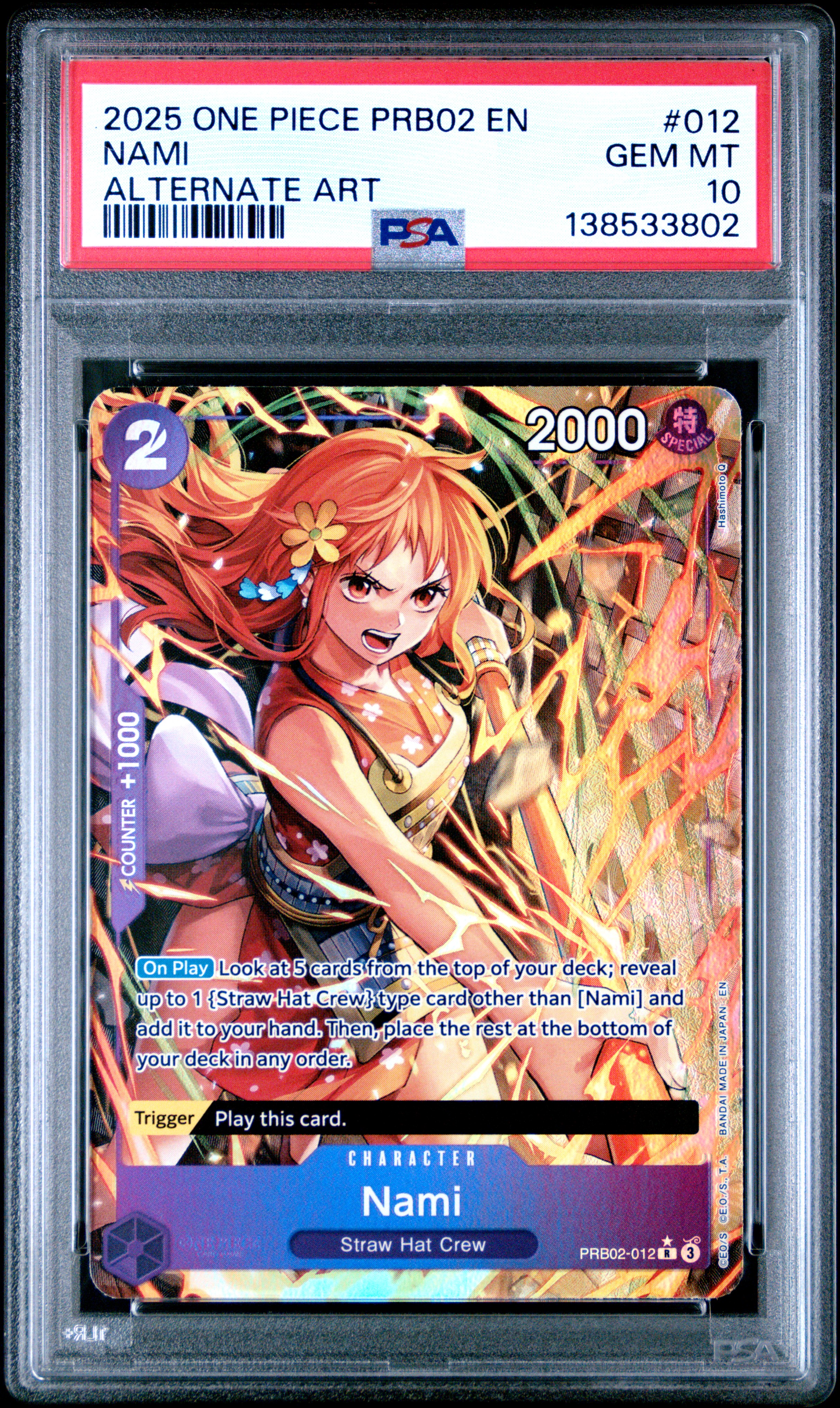2025 #012 Nami PSA 10 One Piece PRB02-Premium Booster -One Piece Card the Best- Vol.2