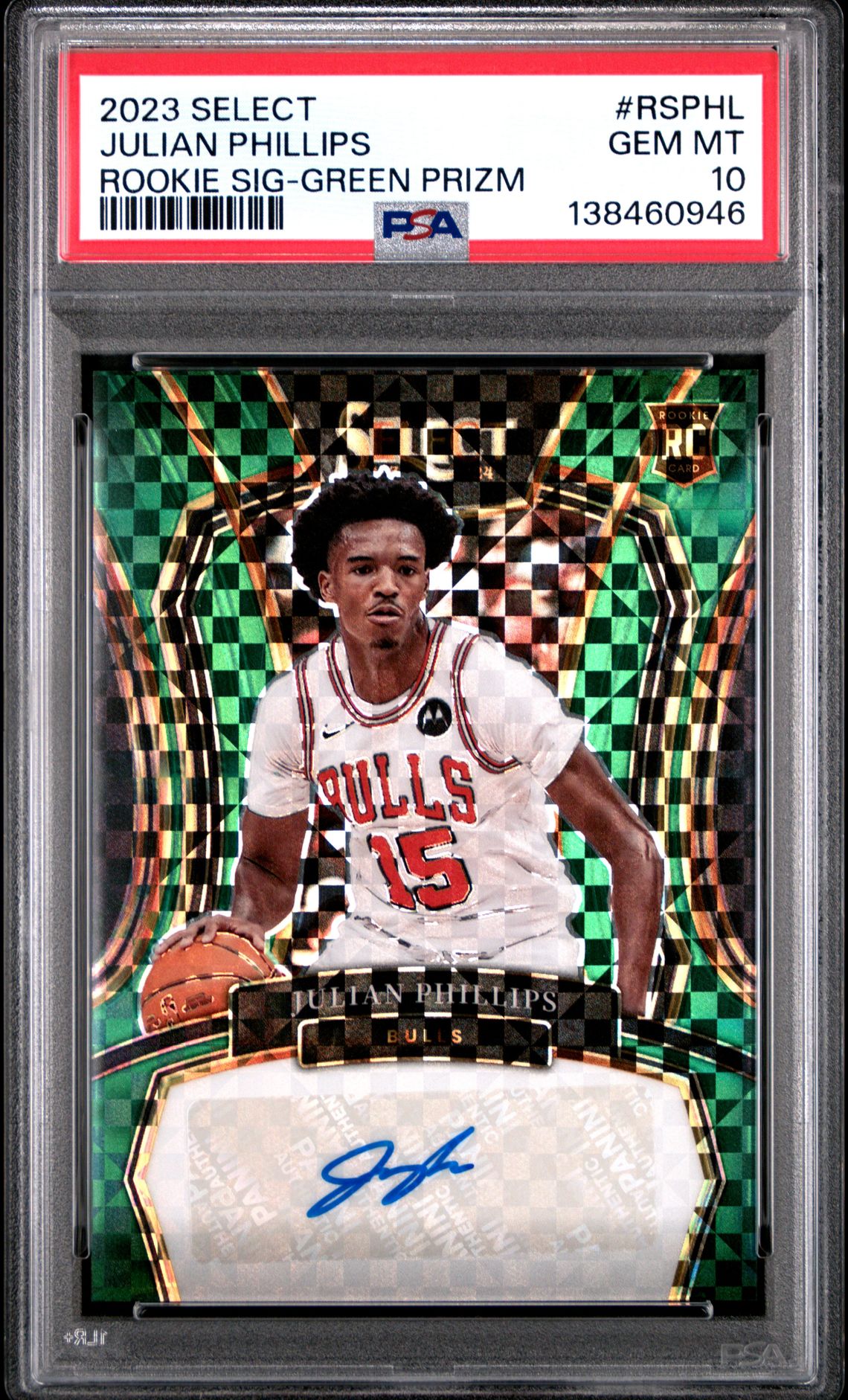 2023 Panini PANINI SELECT ROOKIE SIGNATURES GREEN PRIZM #RSPHL Julian Phillips front