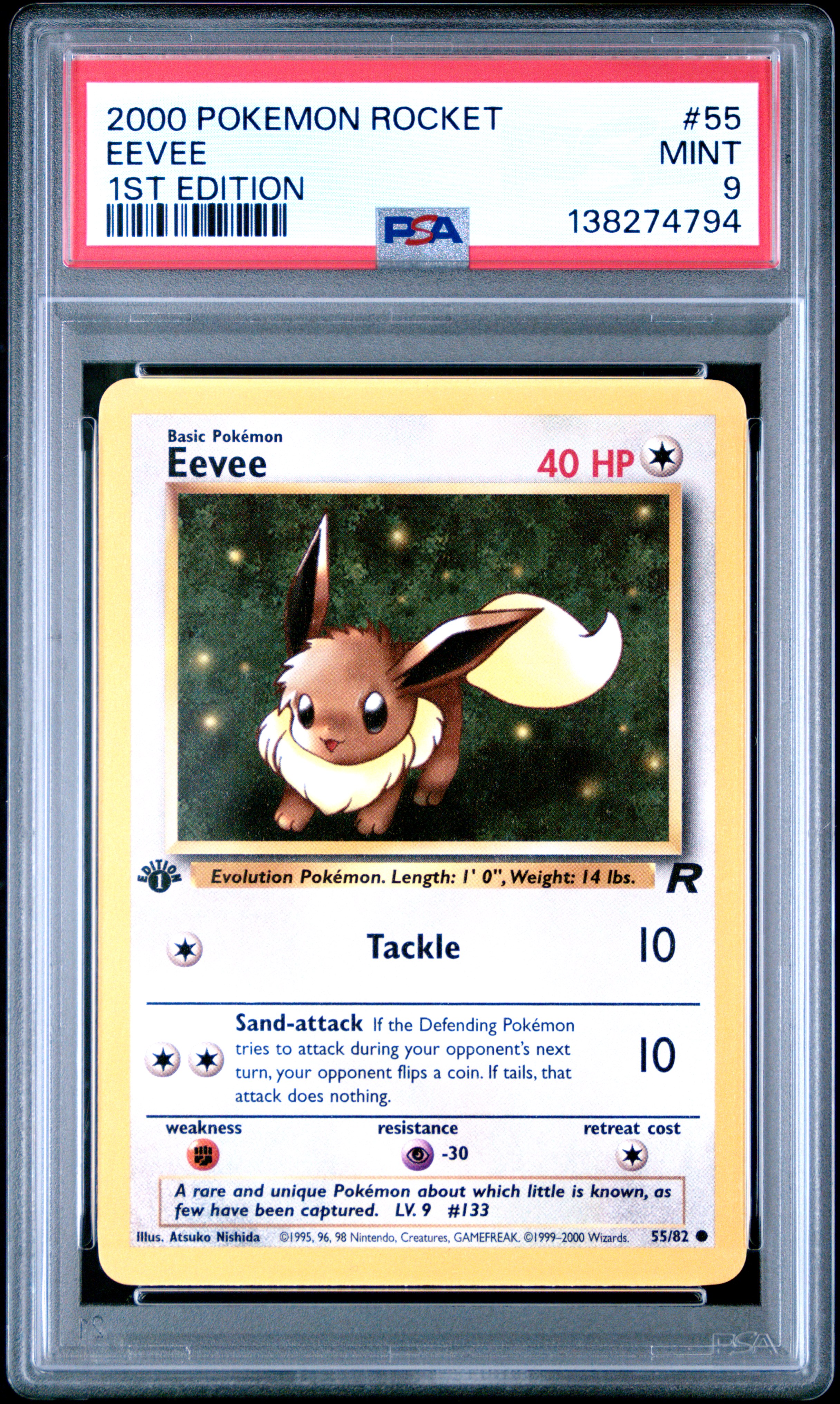 2000 #55 Eevee 1st Edition PSA 9 Rocket Pokemon