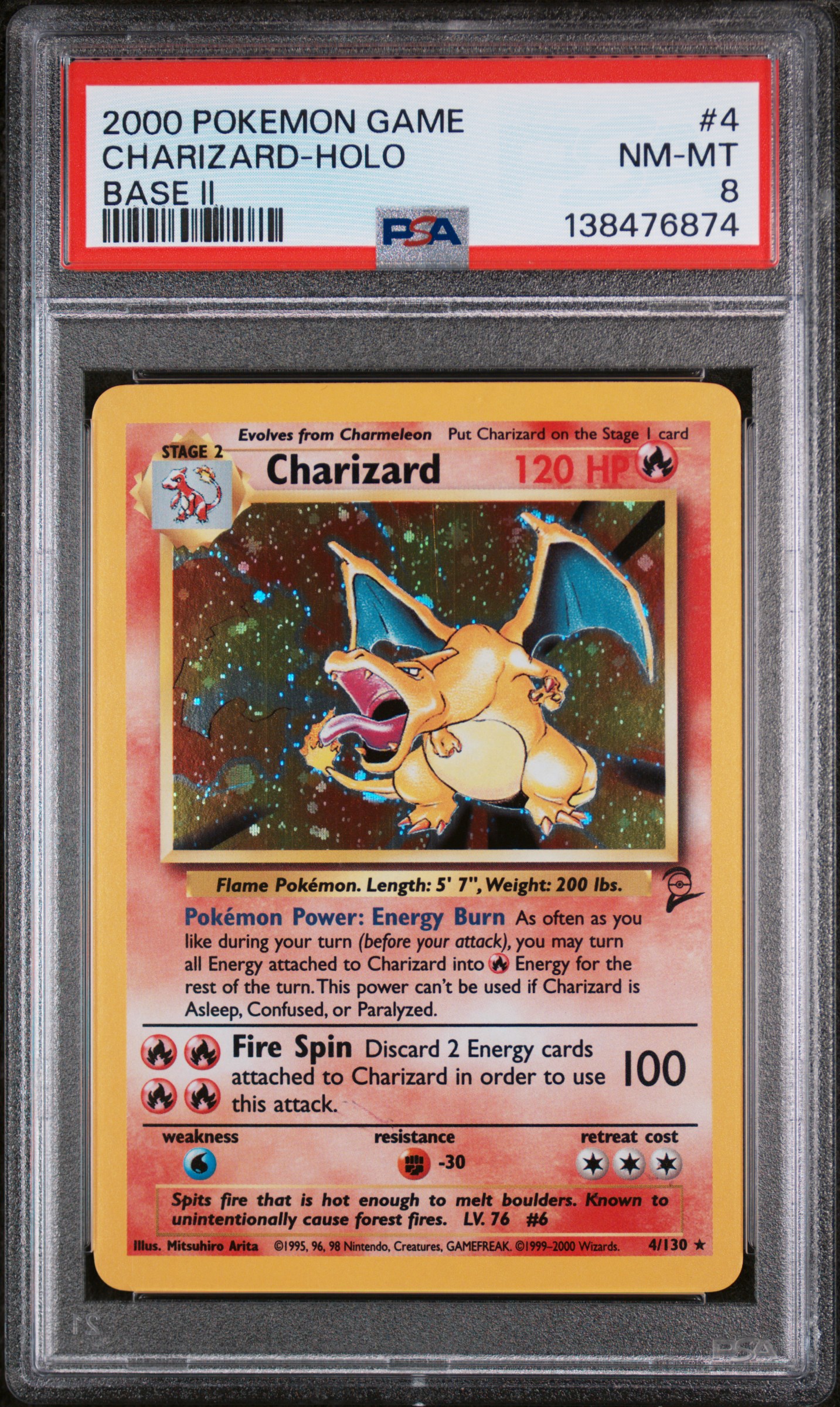 2000 #4 Charizard-Holo PSA 8 Game Base II