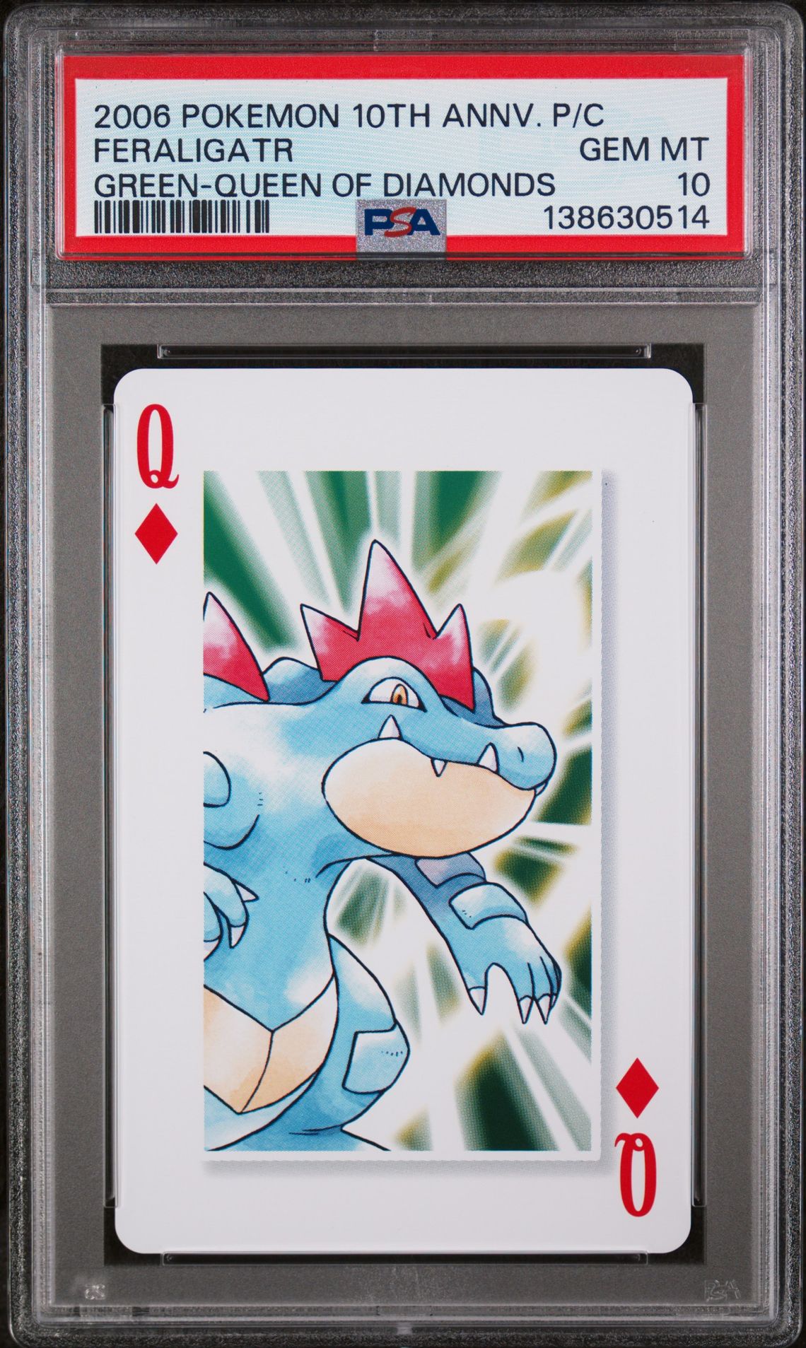 2006 Pokemon POKEMON CENTER 10TH ANNIVERSARY PLAYING CARDS GREEN DECK QUEEN OF DIAMONDS Feraligatr front