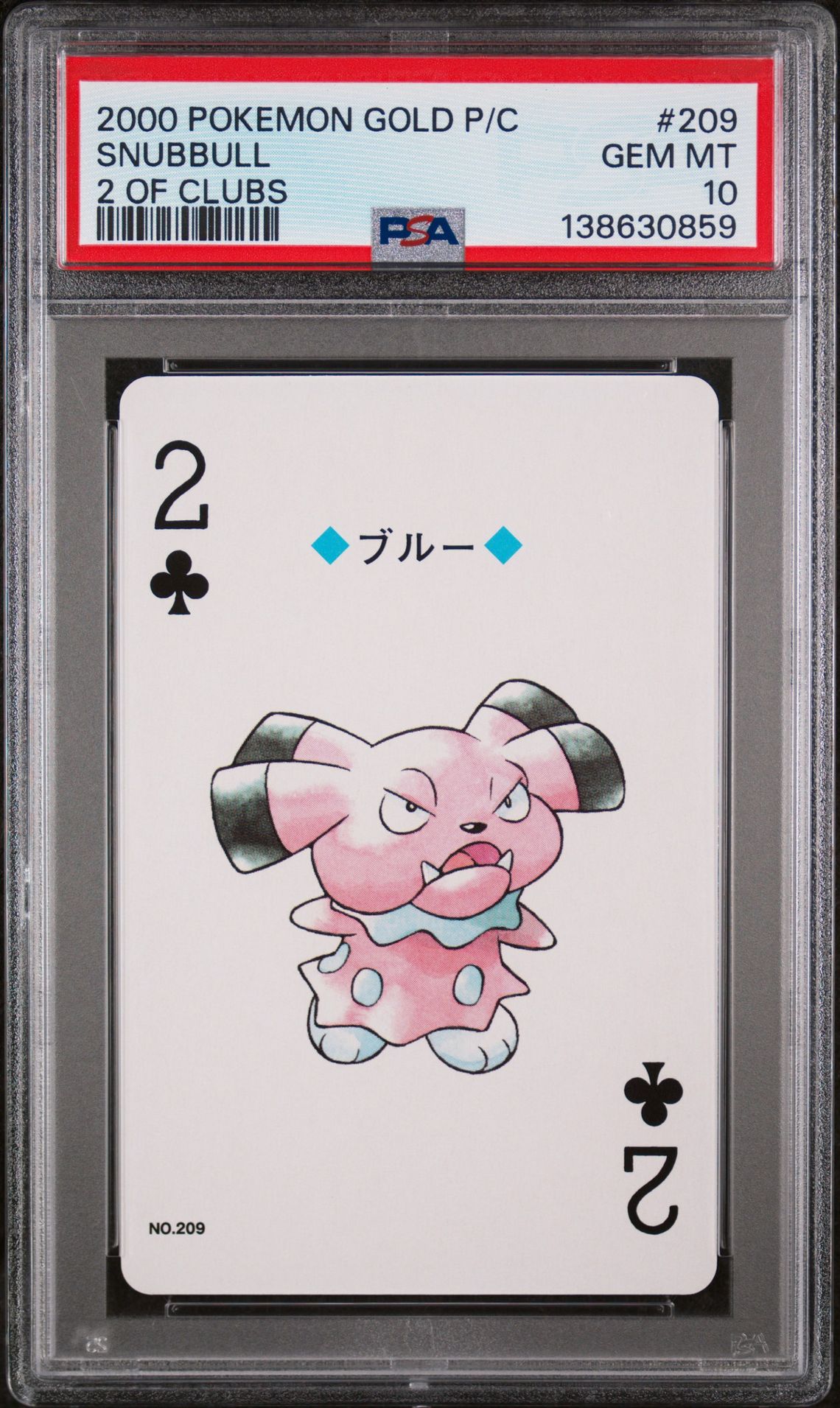 2000 Pokemon POKEMON GOLD VERSION PLAYING CARDS 2 OF CLUBS #209 Snubbull front