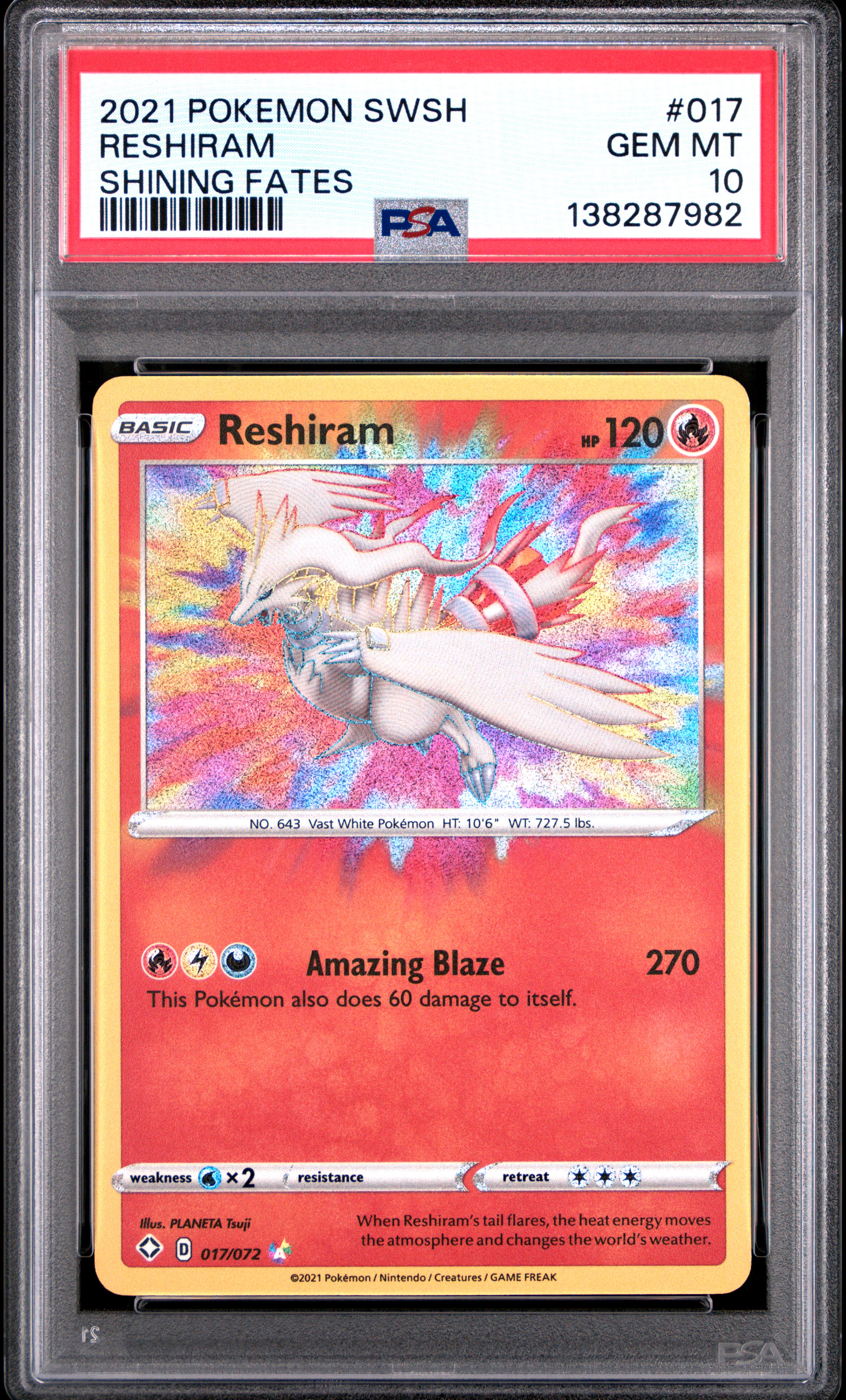Pokemon - 2021 Reshiram Shining Fates #17 Sword & Shield Shining Fates PSA 10