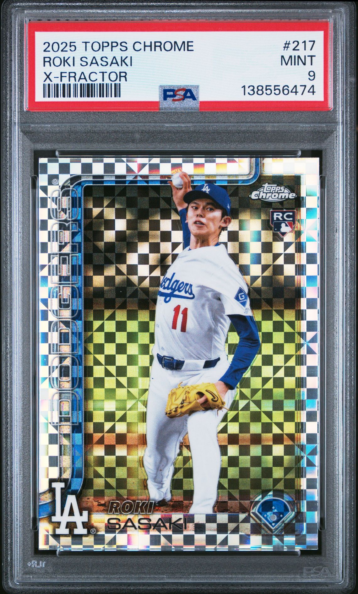 2025 Topps Chrome Roki Sasaki #217 (X-Fractor) Mint 9 front
