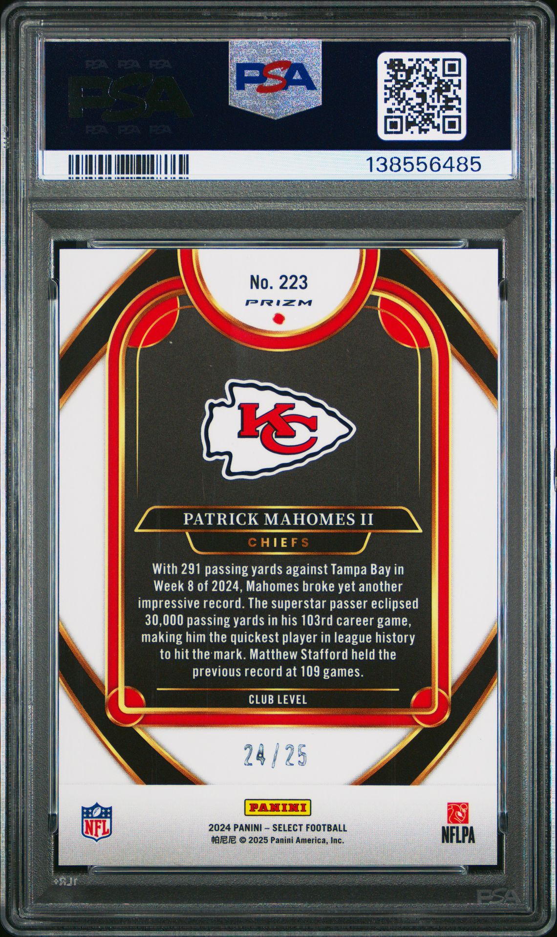 2024 Panini Select Patrick Mahomes Ii #223 (Tie-Dye Prizm) Gem Mt 10 back