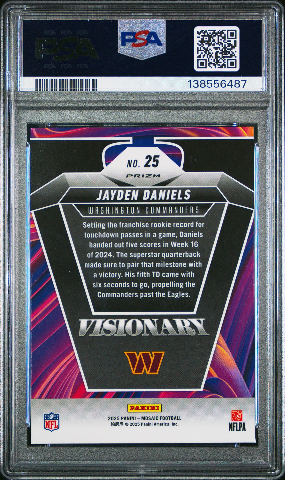 2025 Panini Mosaic Visionary Jayden Daniels #25 Mint 9 back